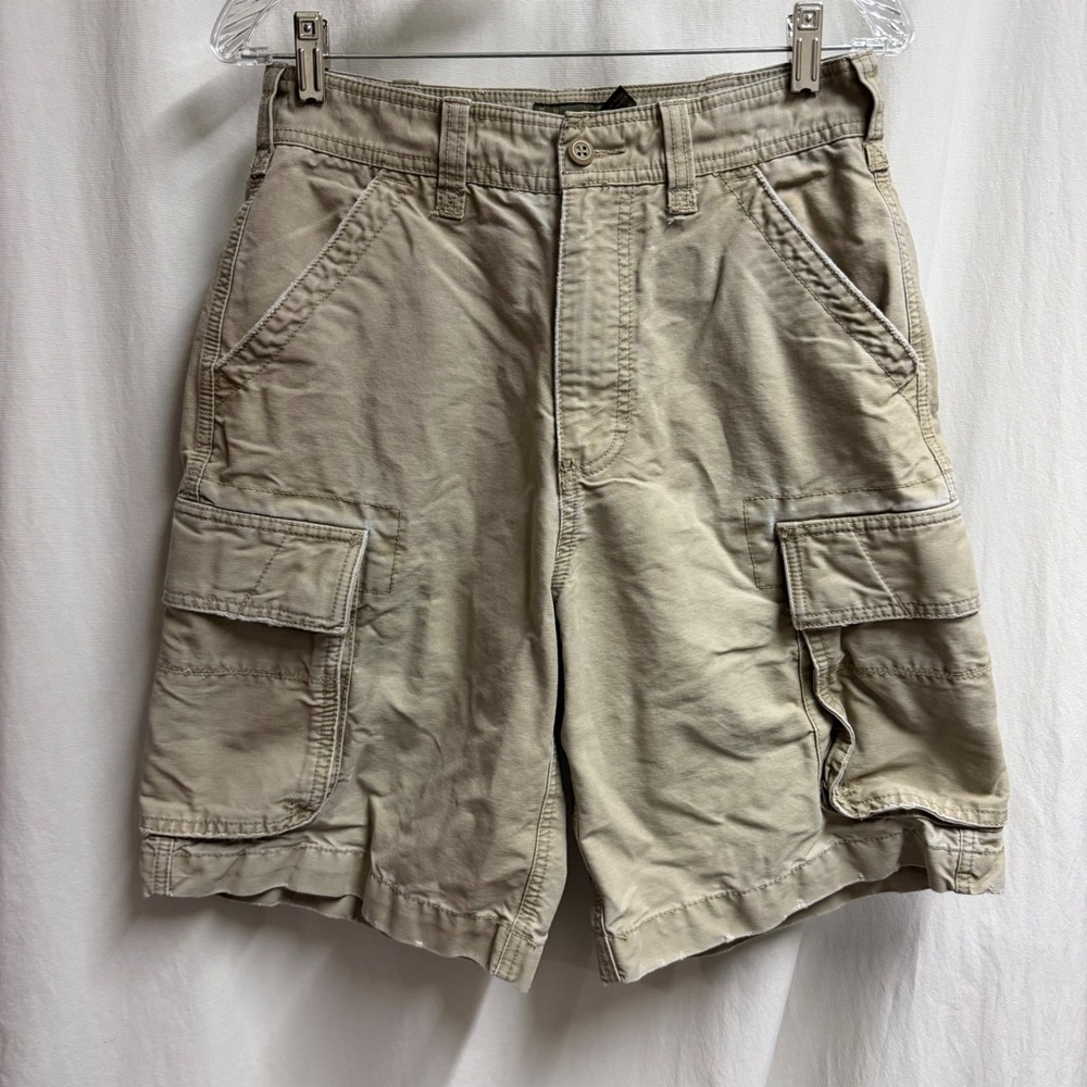 Vintage American Eagle Y2K Mens Khaki Cargo Shorts Tan Cotton Canvas Size 28